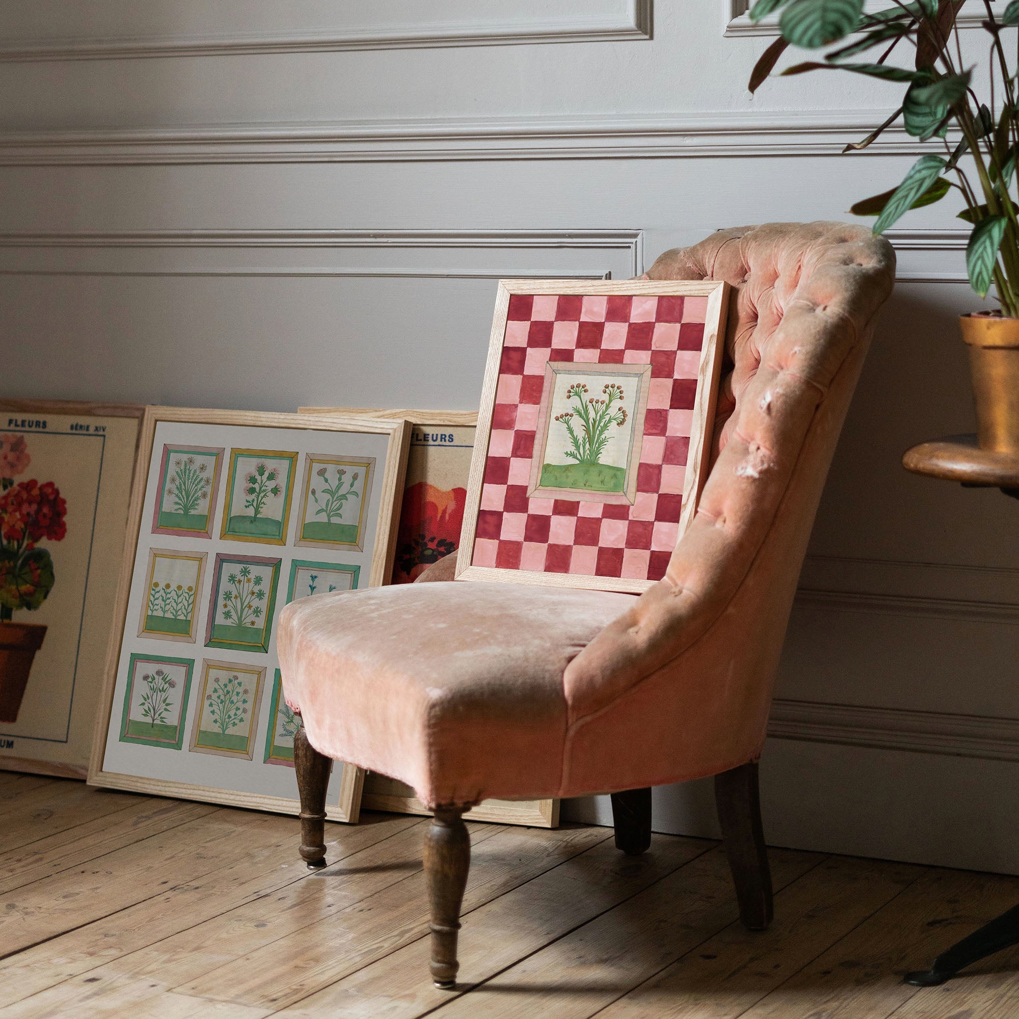 Book of Herbs Pink Check  Fine Art Print