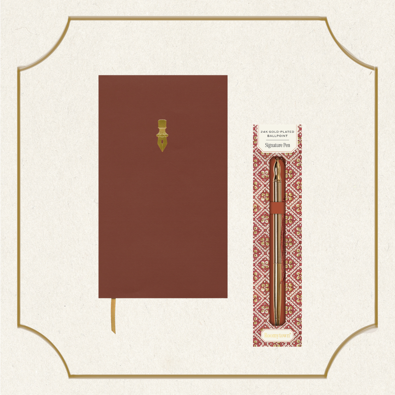 Rust Slim Notebook & Gold Plated Pen Gift Set