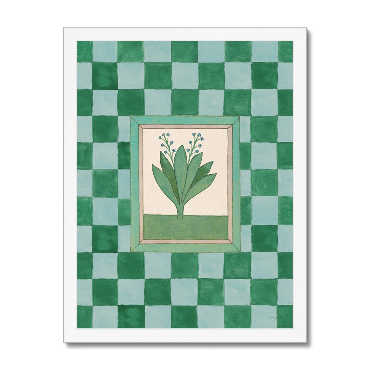Book of Herbs Green Check  Fine Art Print