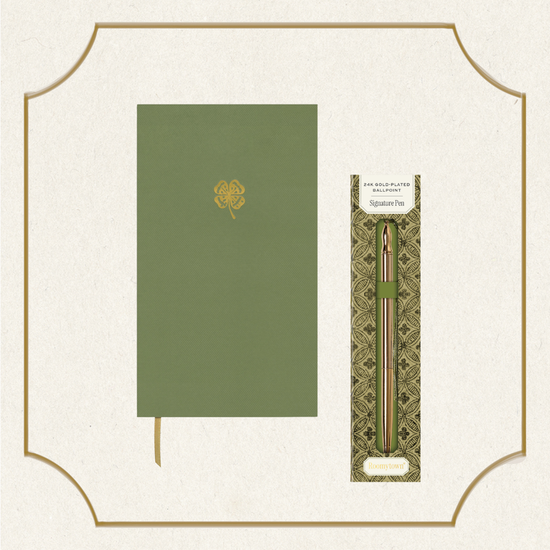 Green Slim Notebook & Gold Plated Pen Gift Set