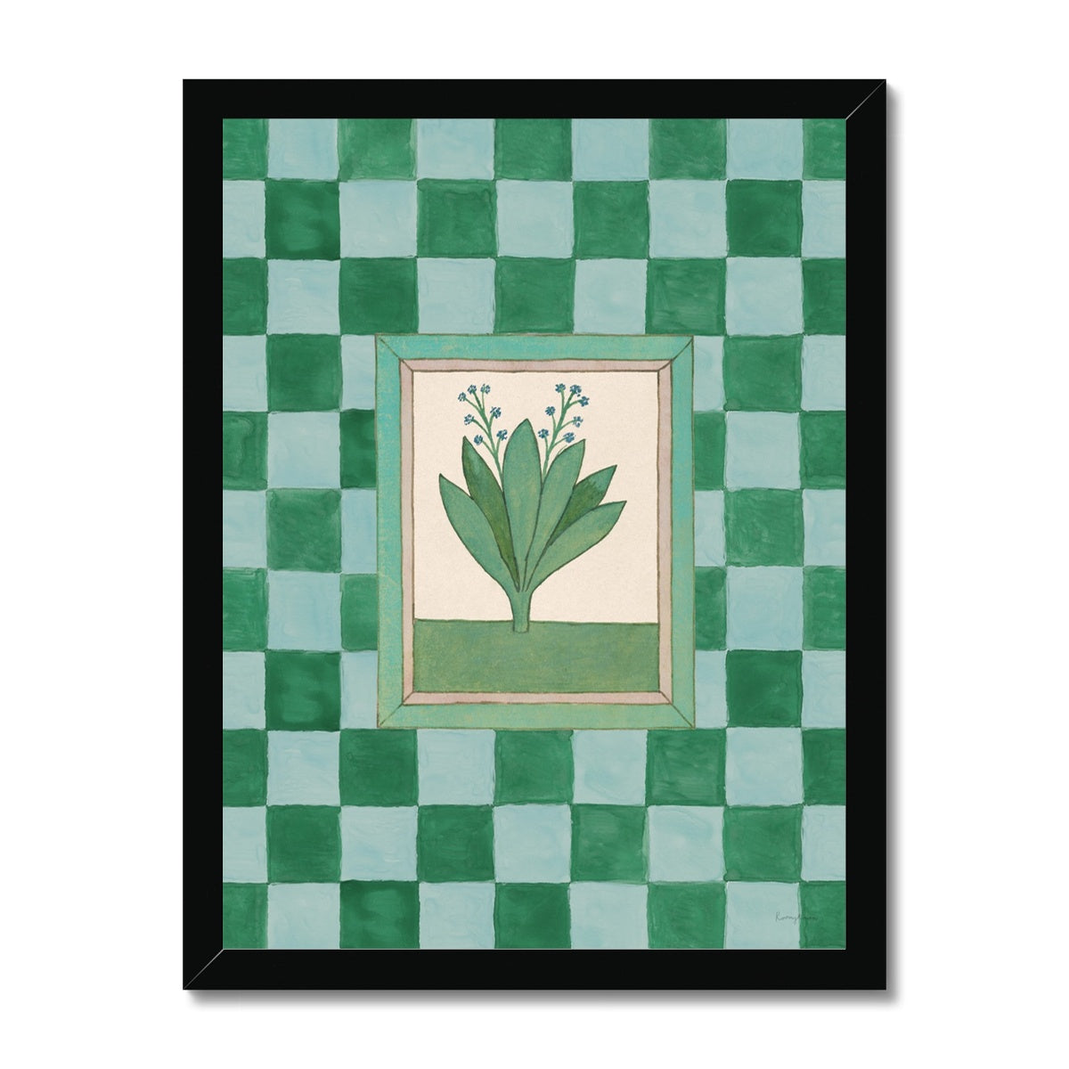 Book of Herbs Green Check  Fine Art Print