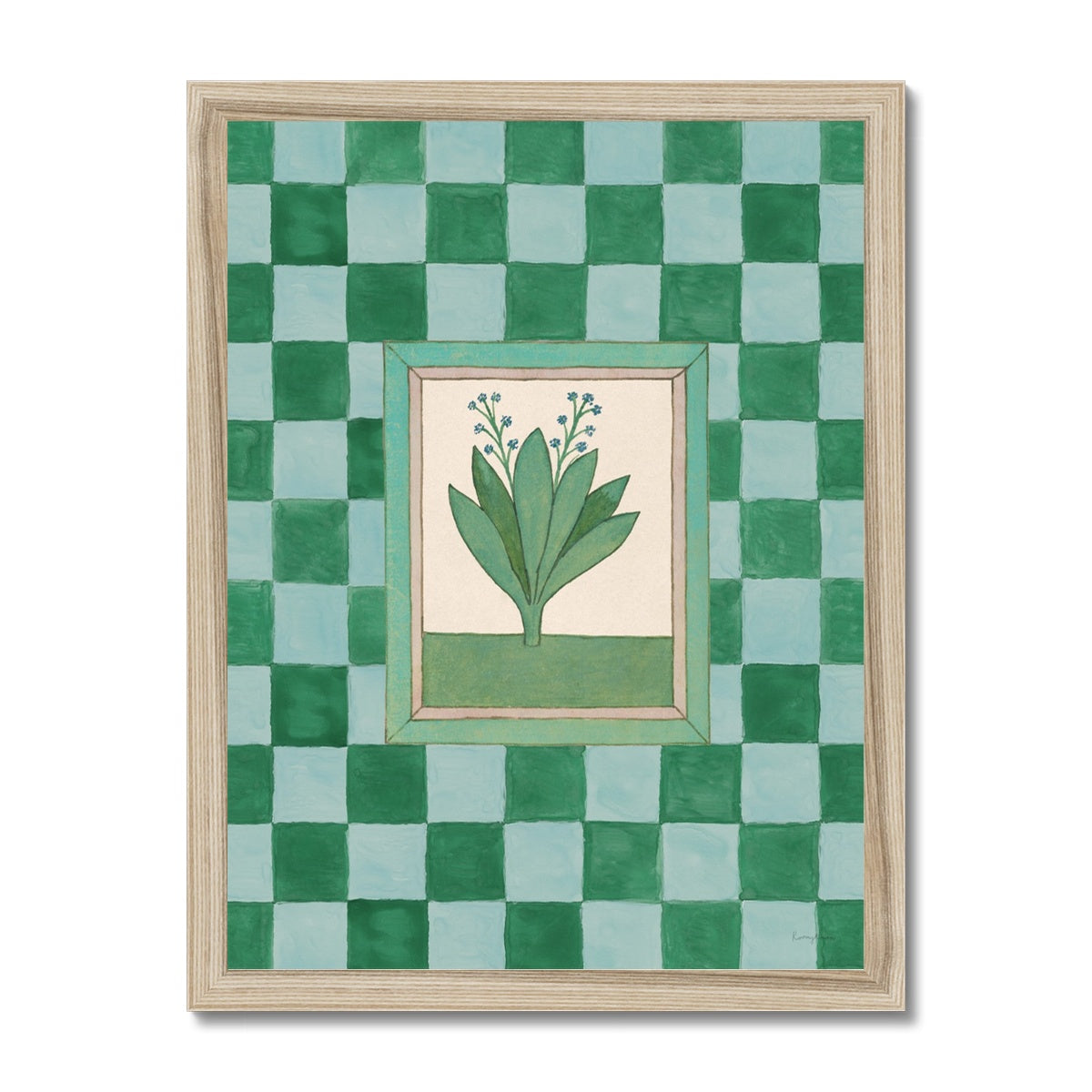 Book of Herbs Green Check  Fine Art Print