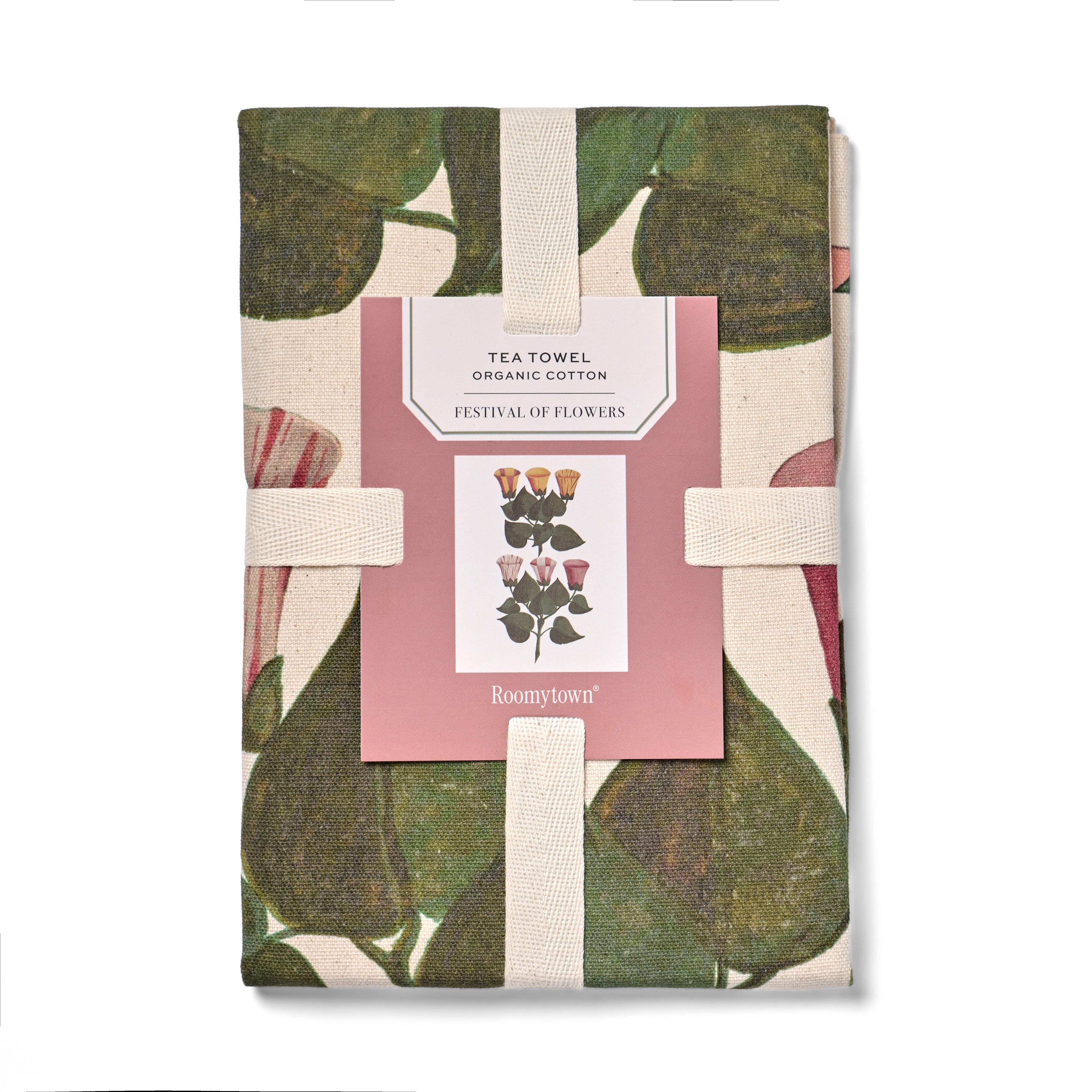 Organic Cotton Single Tea Towel - Festival of Flowers – Roomytown UK