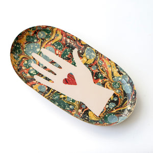 Oval Enamel Tray - Heart in Hand