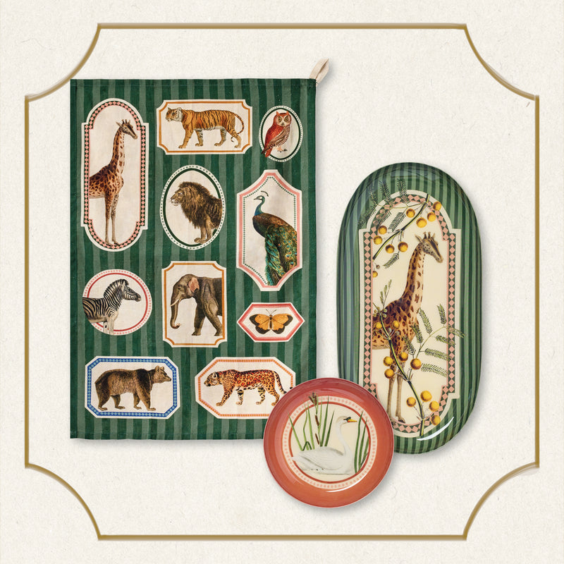 Animal Kingdom Enamel Tray & Tea Towel Set