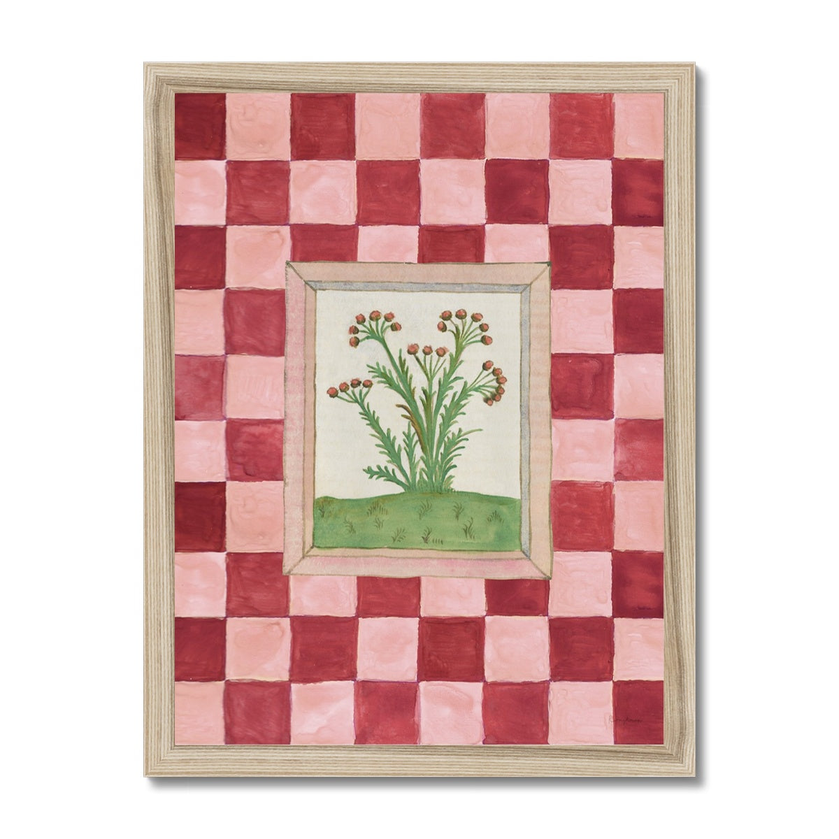 Book of Herbs Pink Check  Fine Art Print