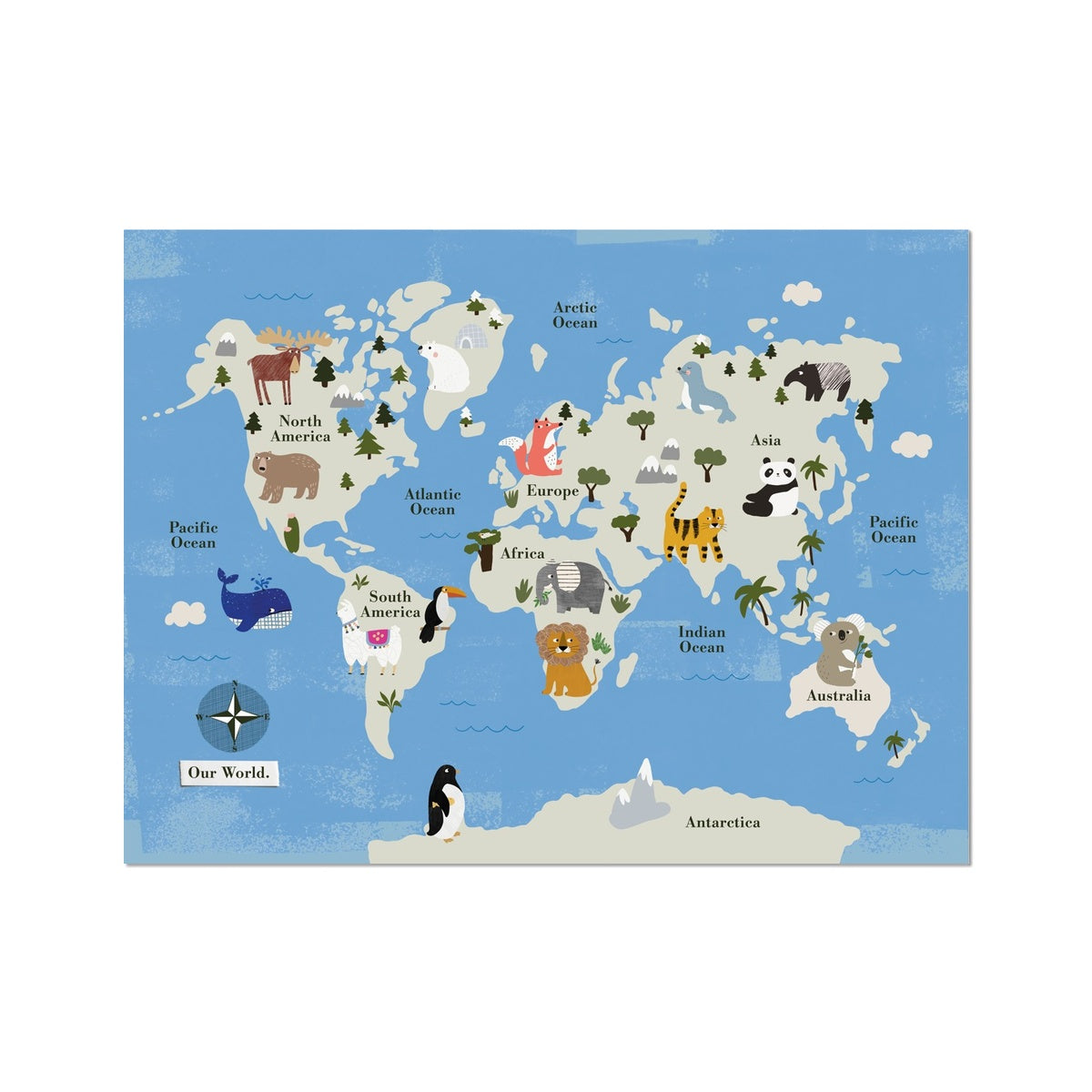 Far Away Lands Animal World Map Fine Art Print