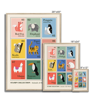 Animal Postage Stamps Framed Fine Art Print