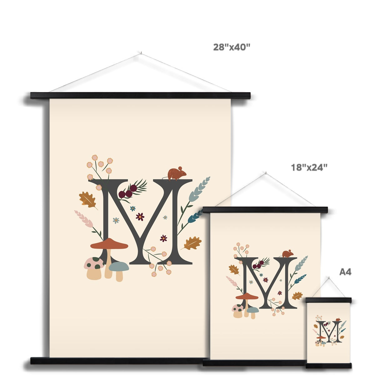 Initial Letter 'M' Woodlands Fine Art Print with Hanger