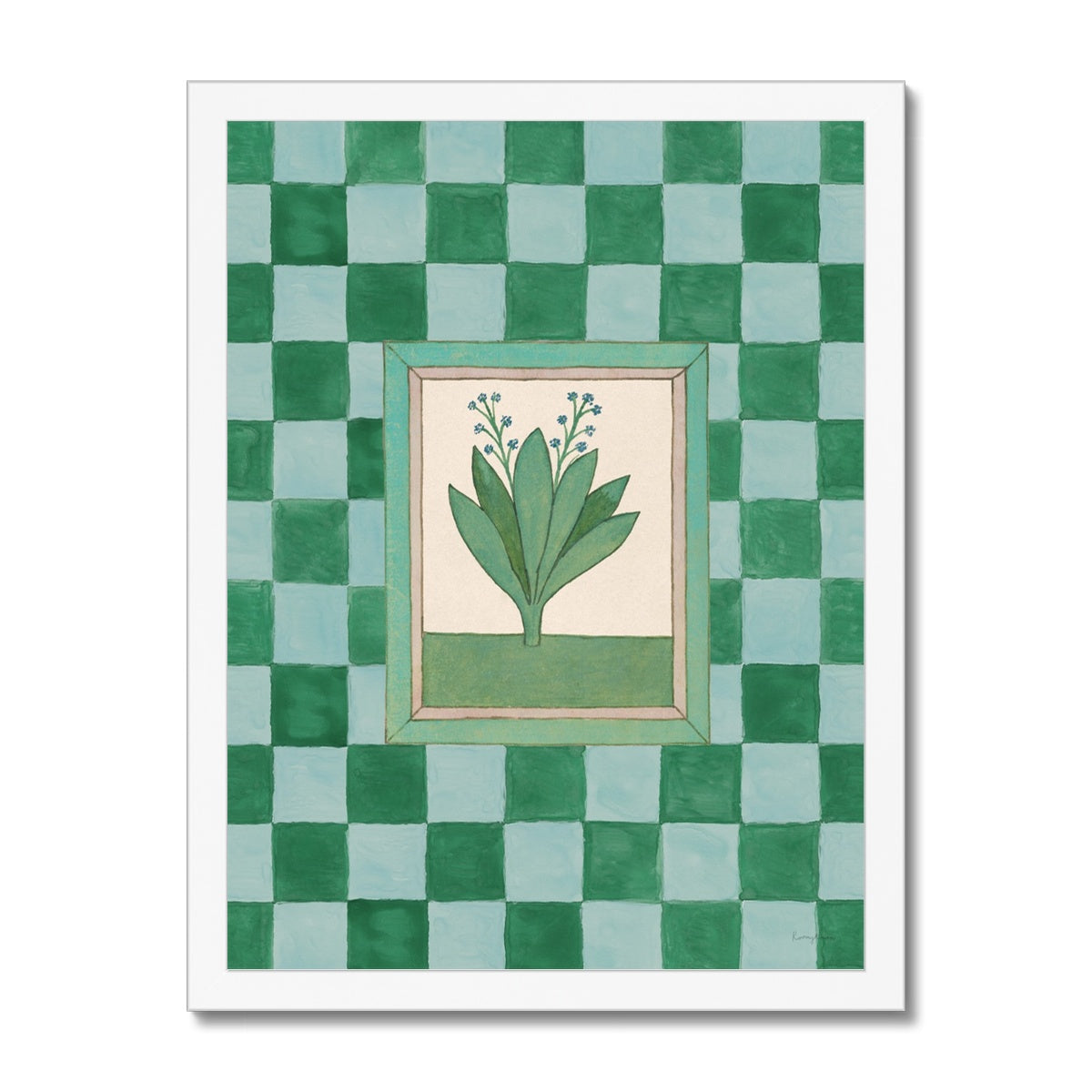 Book of Herbs Green Check Framed Fine Art Print