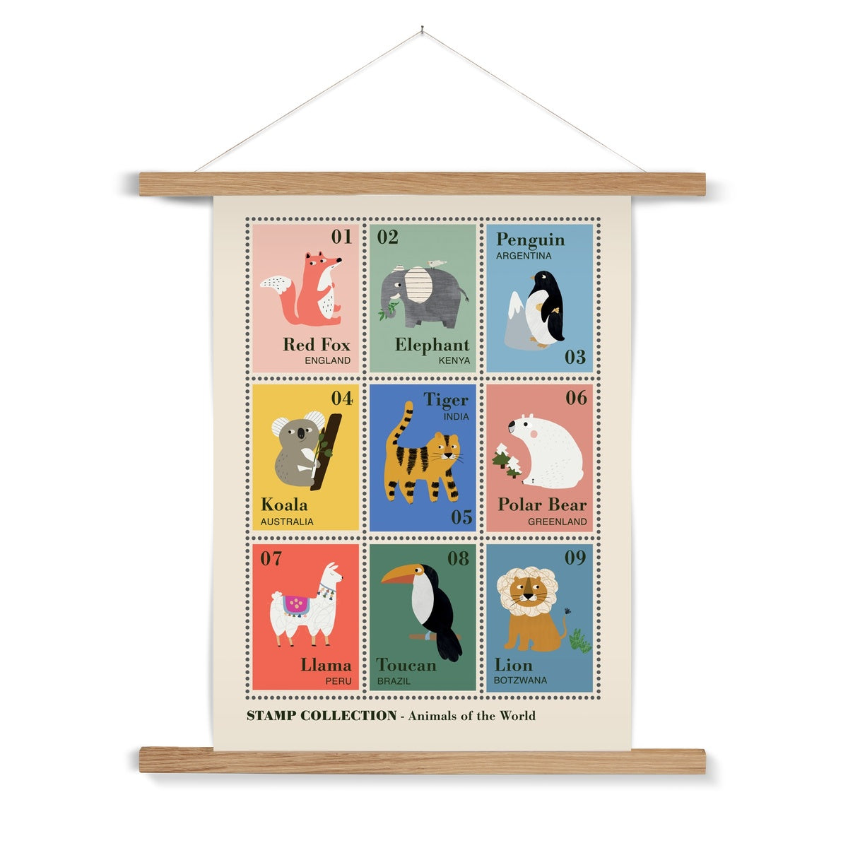 Animal Postage Stamps Fine Art Print with Hanger