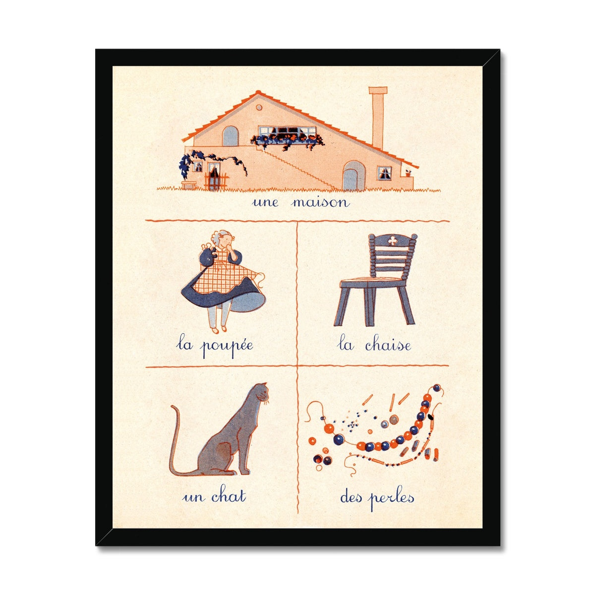 French First Words Around the House Framed Fine Art Print