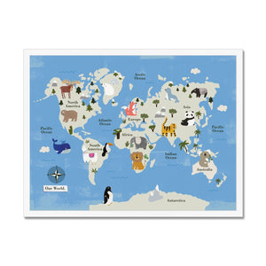 Far Away Lands Animal World Map Framed Fine Art Print