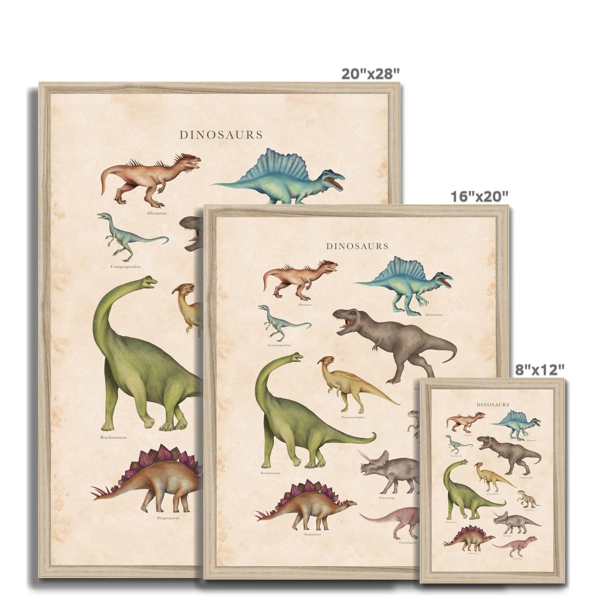Vintage Dinosaurs Framed Fine Art Print