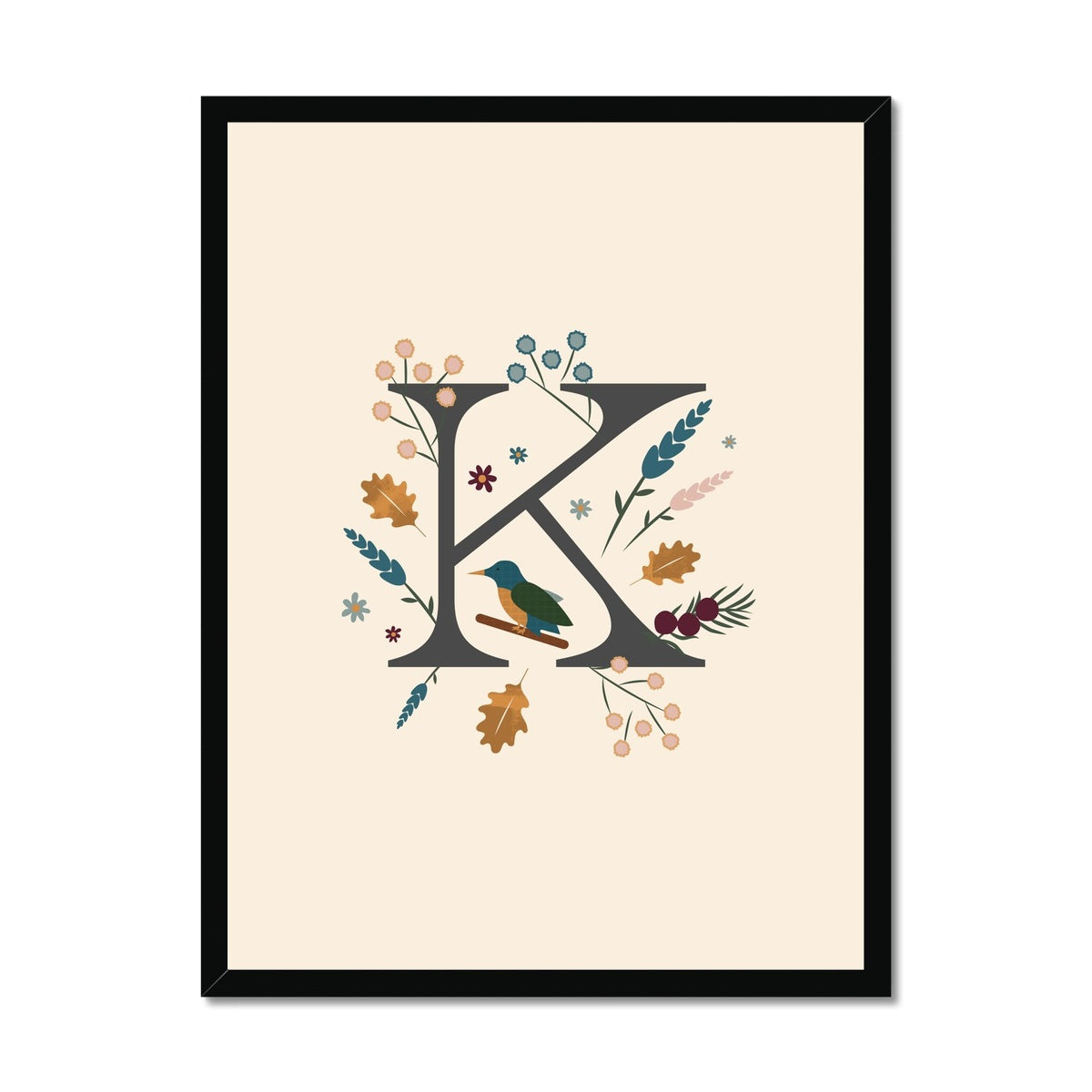 Initial Letter 'K' Woodlands Framed Fine Art Print