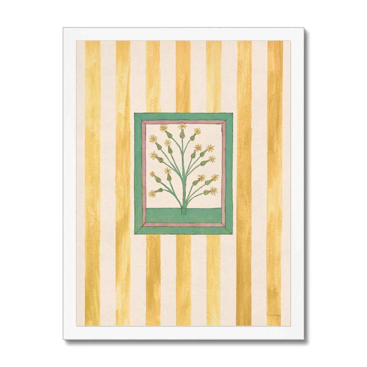 Book of Herbs Yellow Stripe Framed Fine Art Print