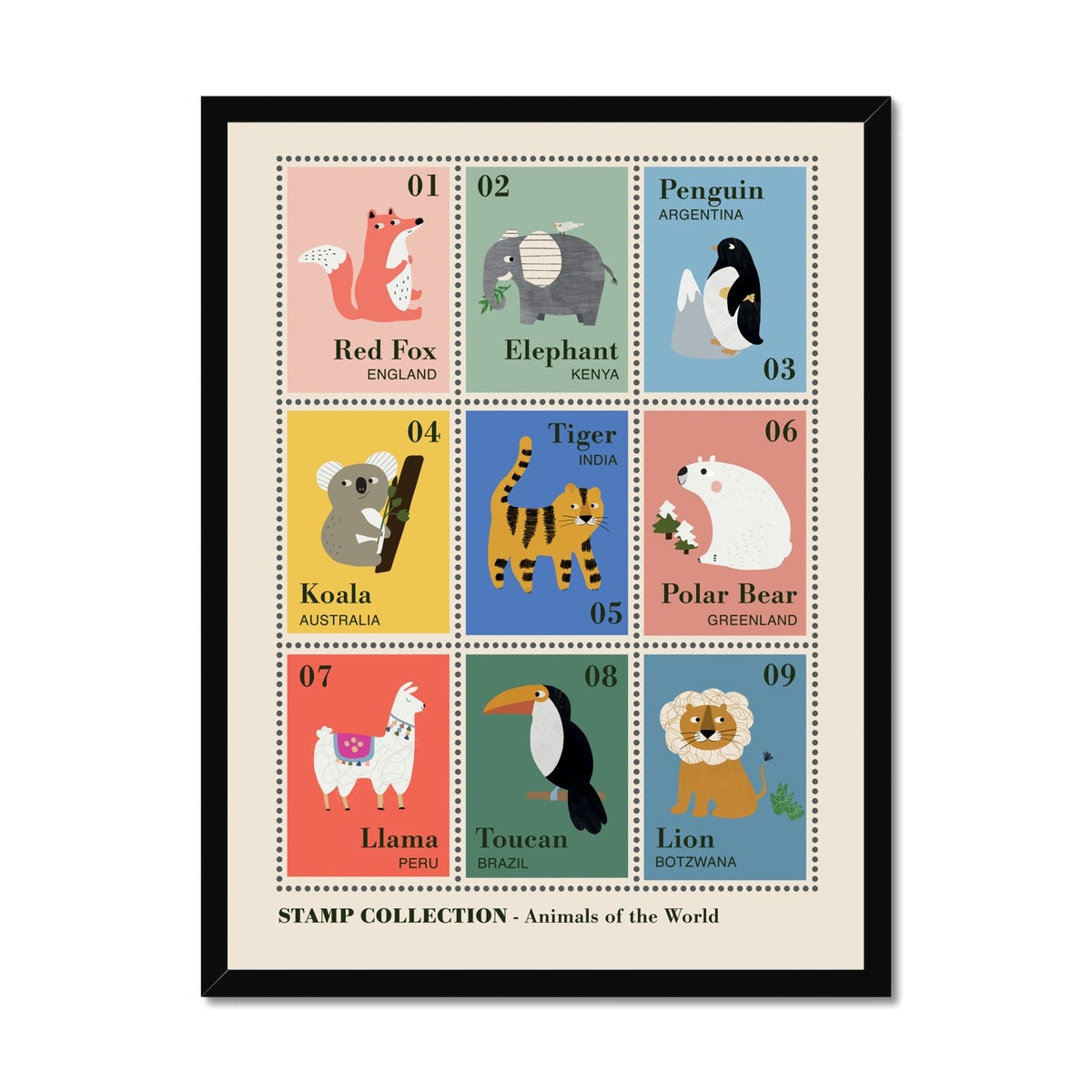 Animal Postage Stamps Fine Art Print – Roomytown