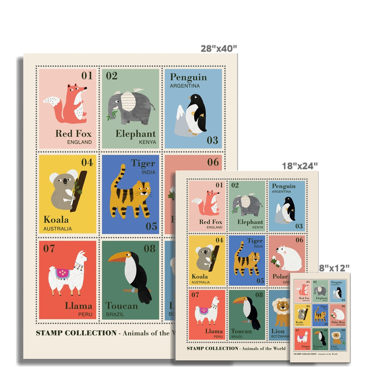 Animal Postage Stamps Fine Art Print