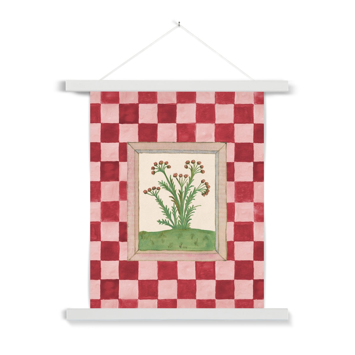 Book of Herbs Pink Check Fine Art Print with Hanger