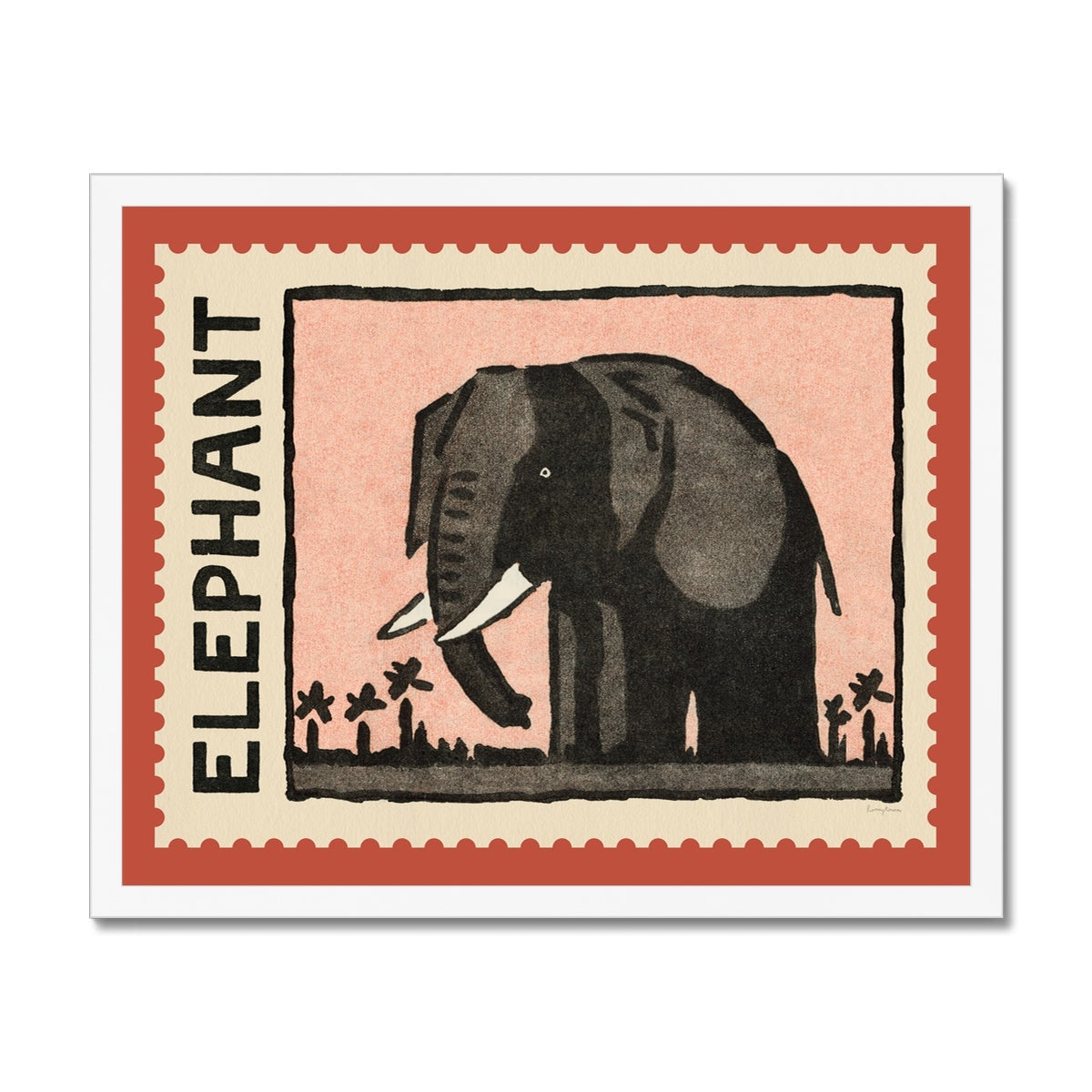 Elephant Vintage Postage Stamp Framed Fine Art Print