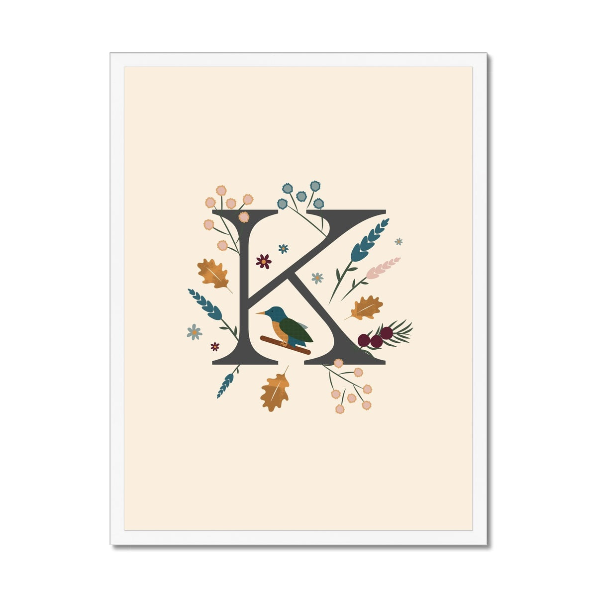 Initial Letter 'K' Woodlands Framed Fine Art Print