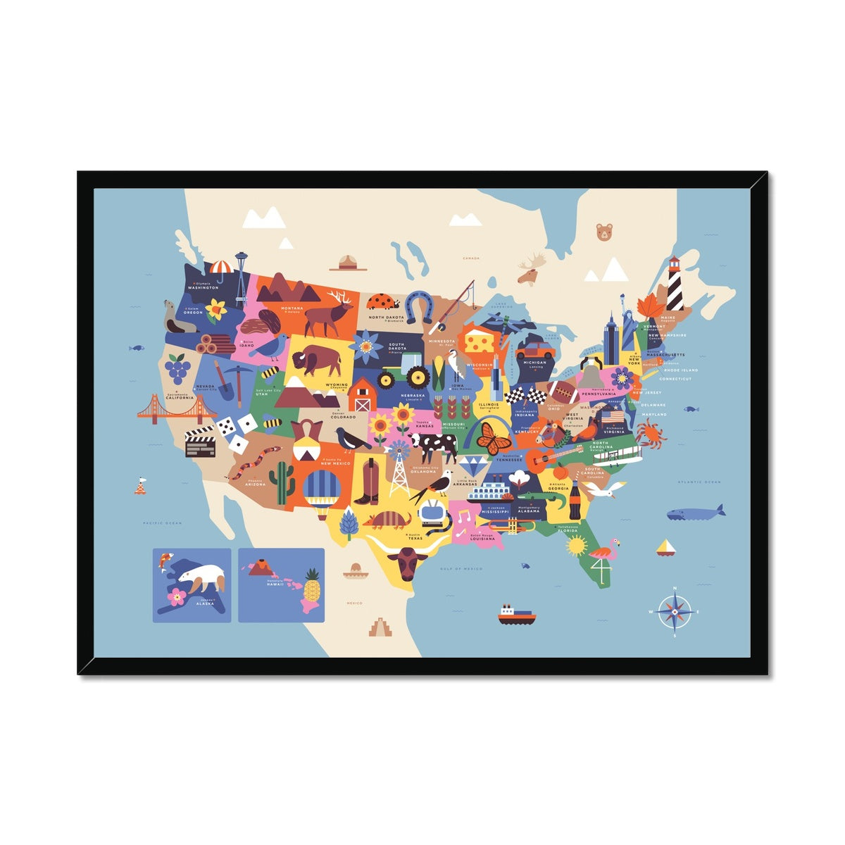 Map of the USA Framed Fine Art Print | Sol Linero