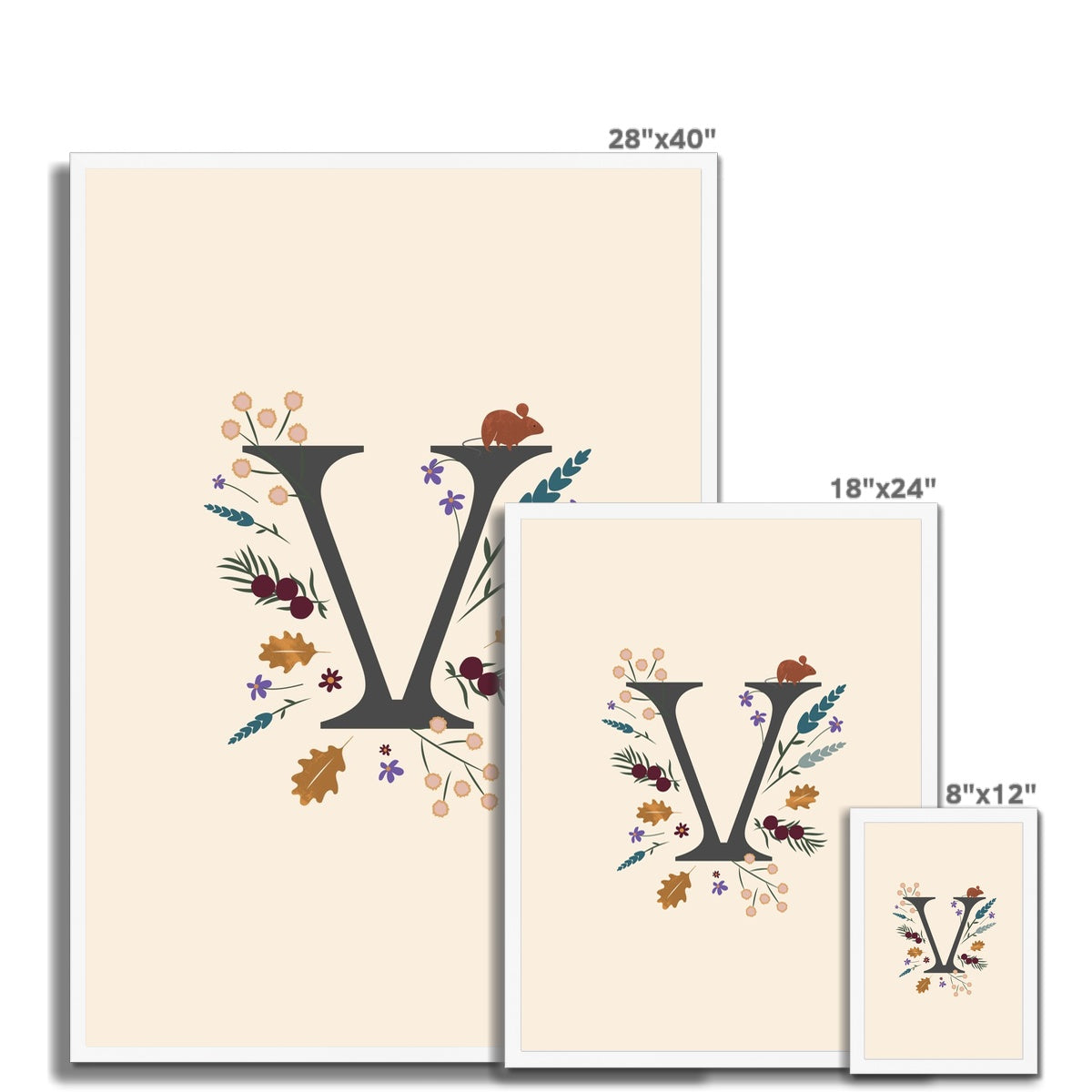 Initial Letter 'V' Woodlands Framed Fine Art Print