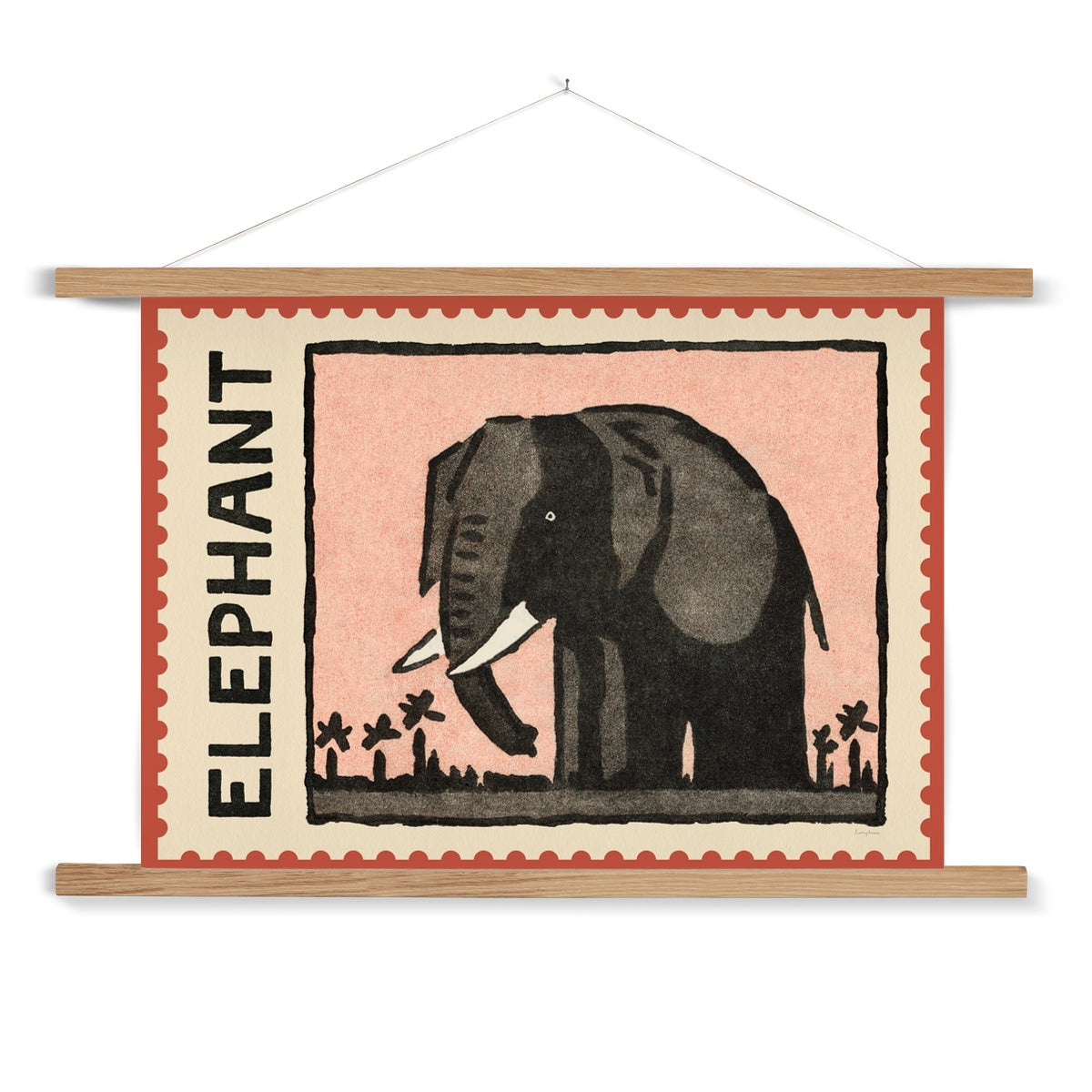 Elephant Vintage Postage Stamp Fine Art Print with Hanger