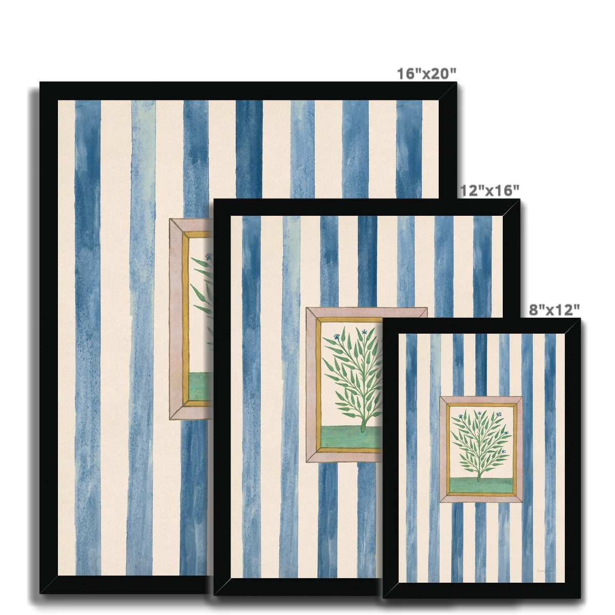 Book of Herbs Blue Stripe Framed Fine Art Print