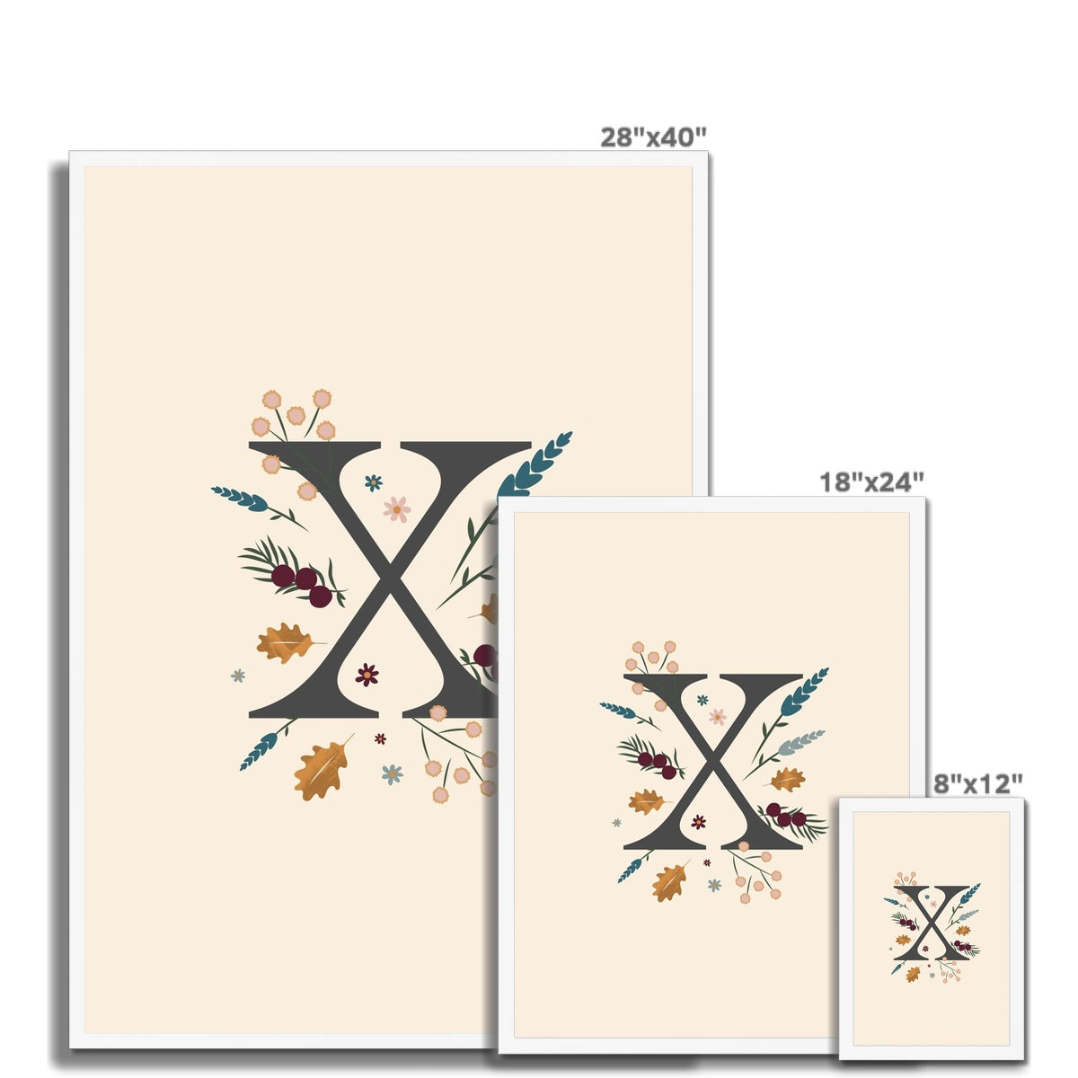 Initial Letter 'X' Woodlands Framed Fine Art Print