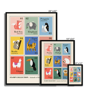 Animal Postage Stamps Framed Fine Art Print
