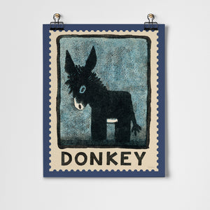 Donkey Vintage Postage Stamp Fine Art Print