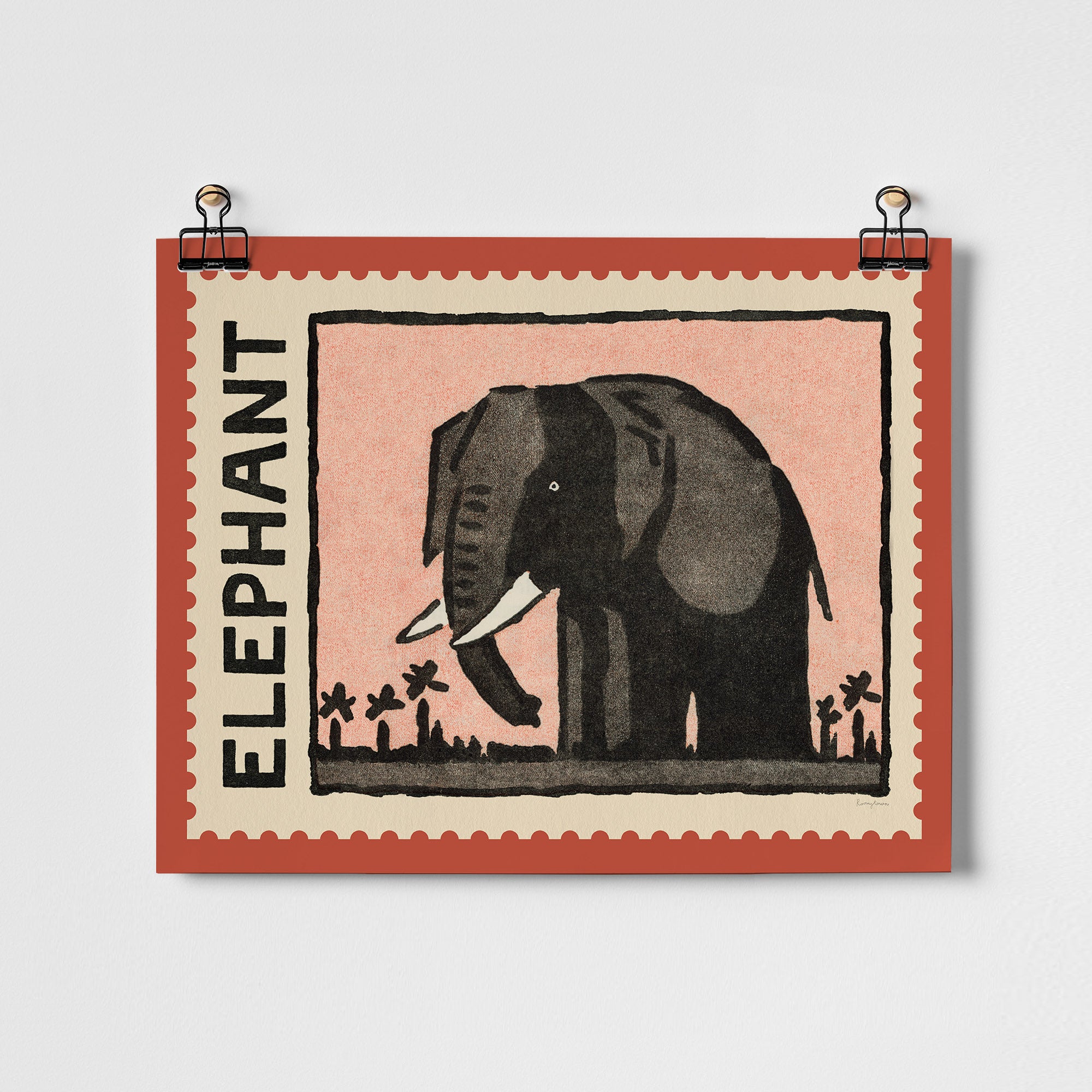 Elephant Vintage Postage Stamp Fine Art Print