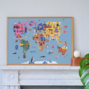 Map of the World Framed Fine Art Print | Sol Linero