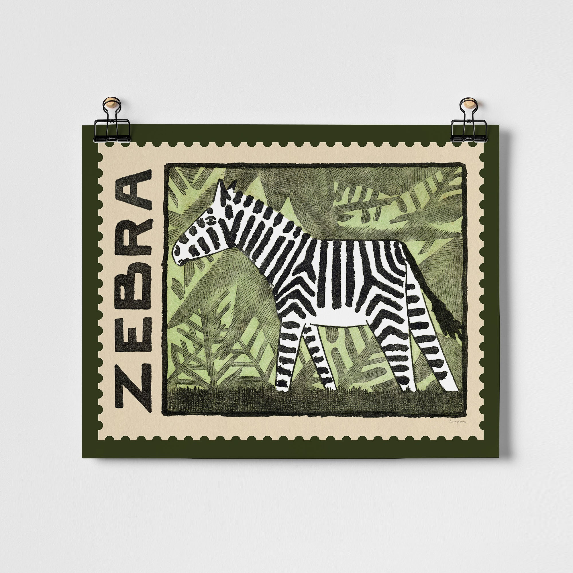 Zebra Vintage Postage Stamp Fine Art Print