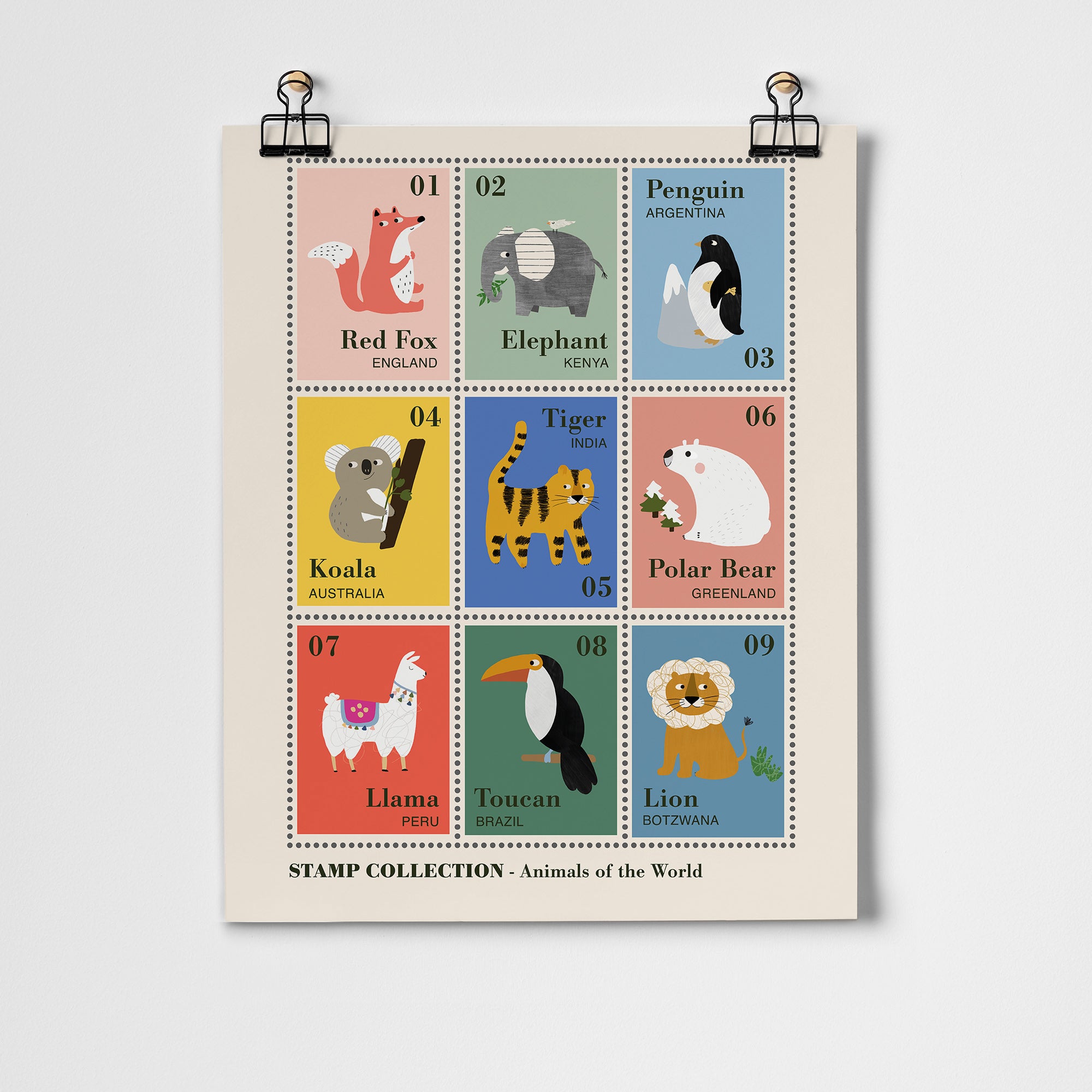 Animal Postage Stamps Fine Art Print