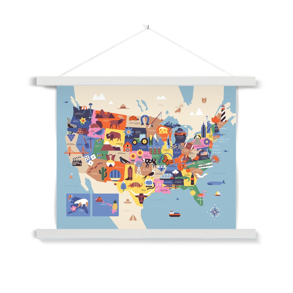 Map of the USA Fine Art Print with Hanger | Sol Linero