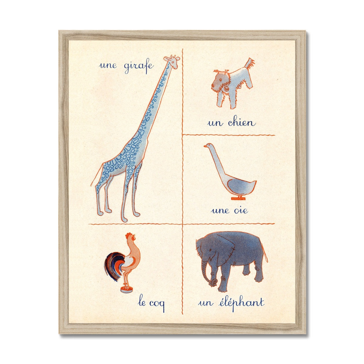French First Words Animals Framed Fine Art Print