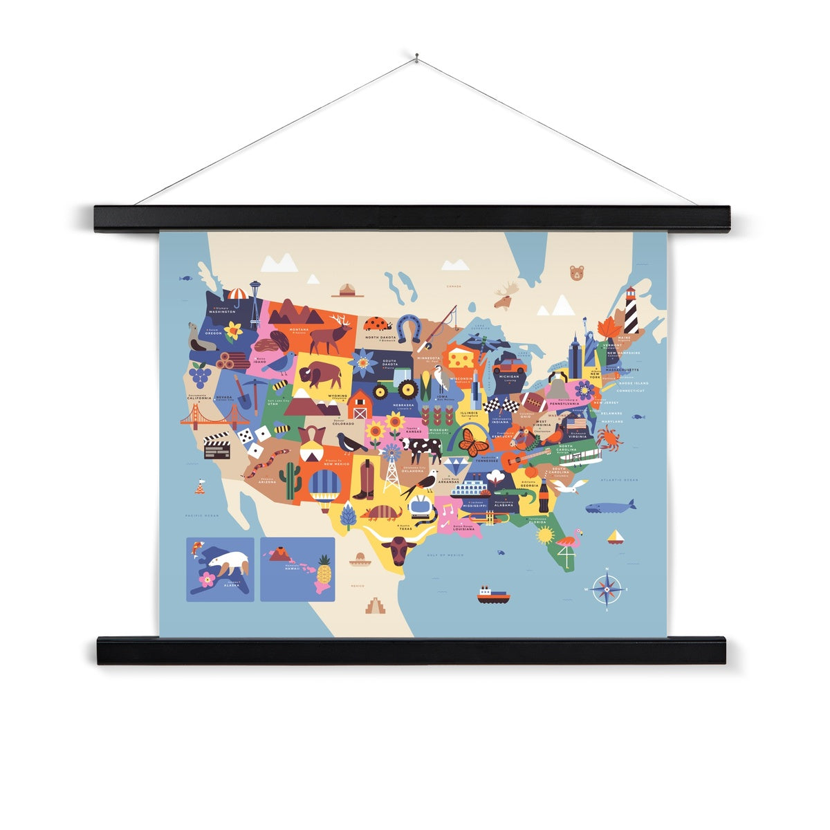 Map of the USA Fine Art Print with Hanger | Sol Linero