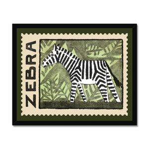 Zebra Vintage Postage Stamp Framed Fine Art Print