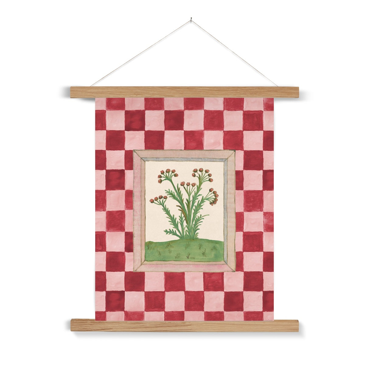 Book of Herbs Pink Check Fine Art Print with Hanger